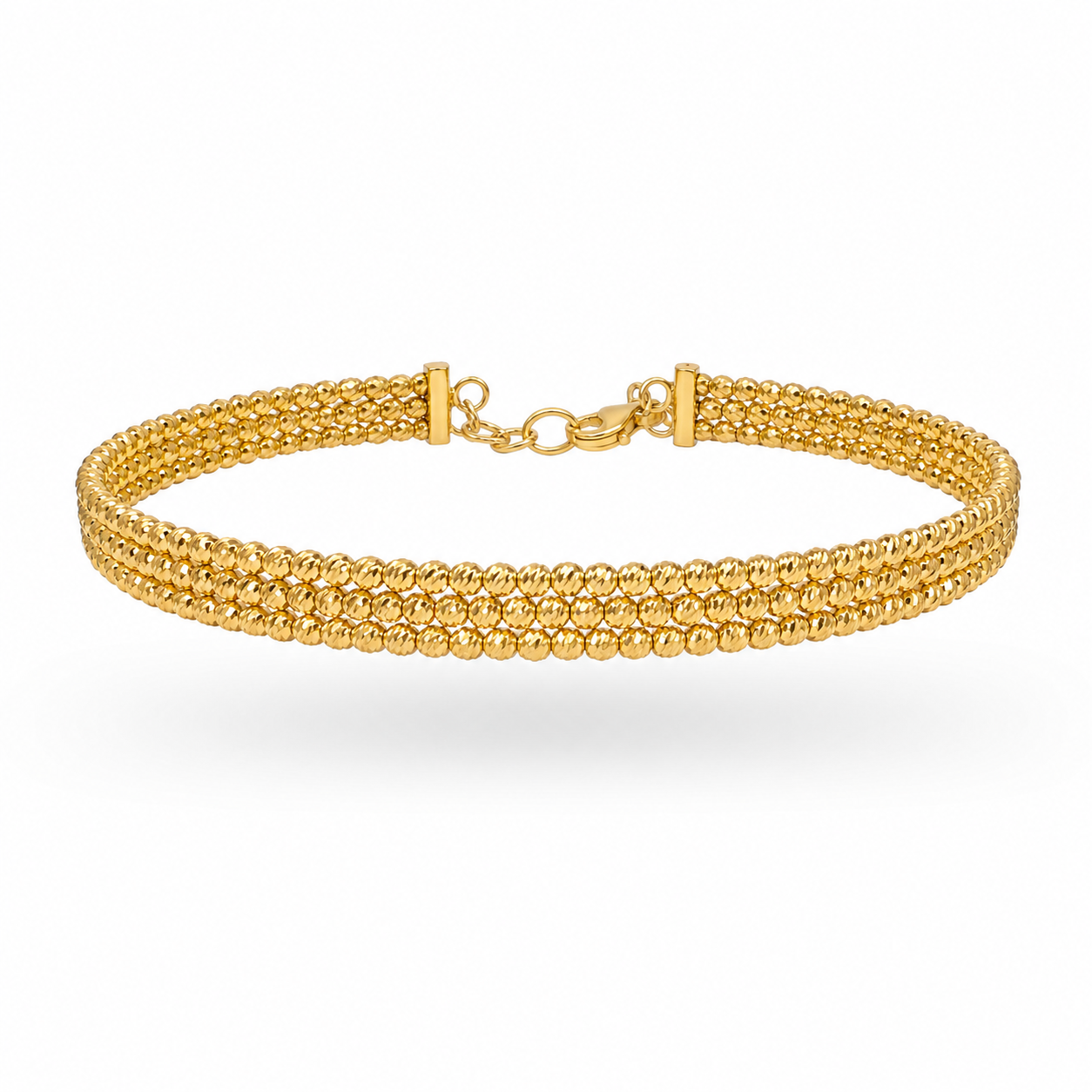 Triple Strand Diamond-Cut Bead Bracelet