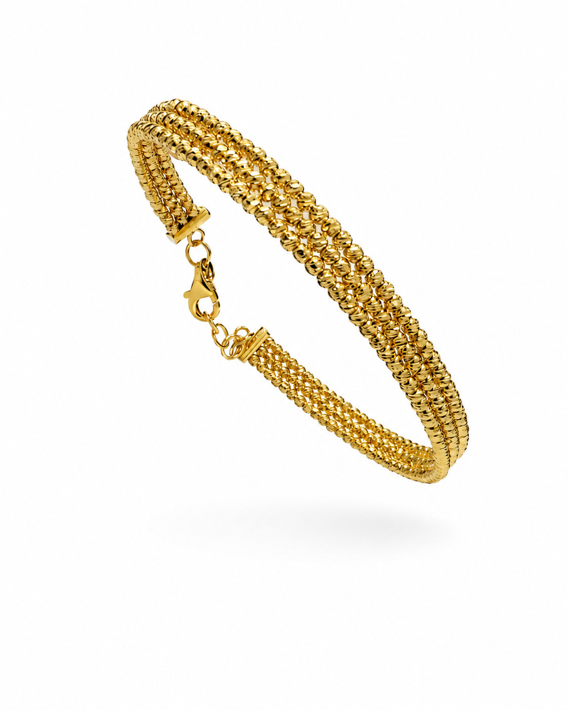 Triple Strand Diamond-Cut Bead Bracelet