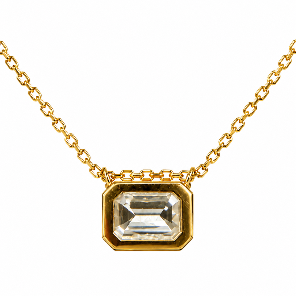 18K Emerald-Cut Bezel Diamond Necklace & Earring Set