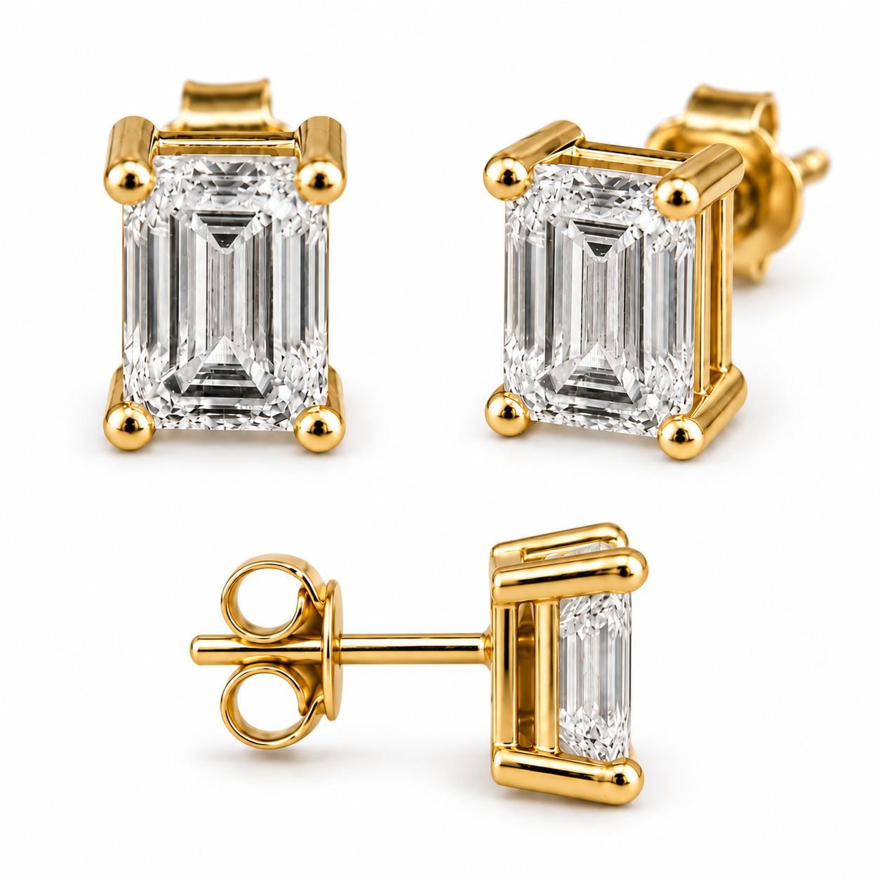 Emerald Cut Diamond Studs