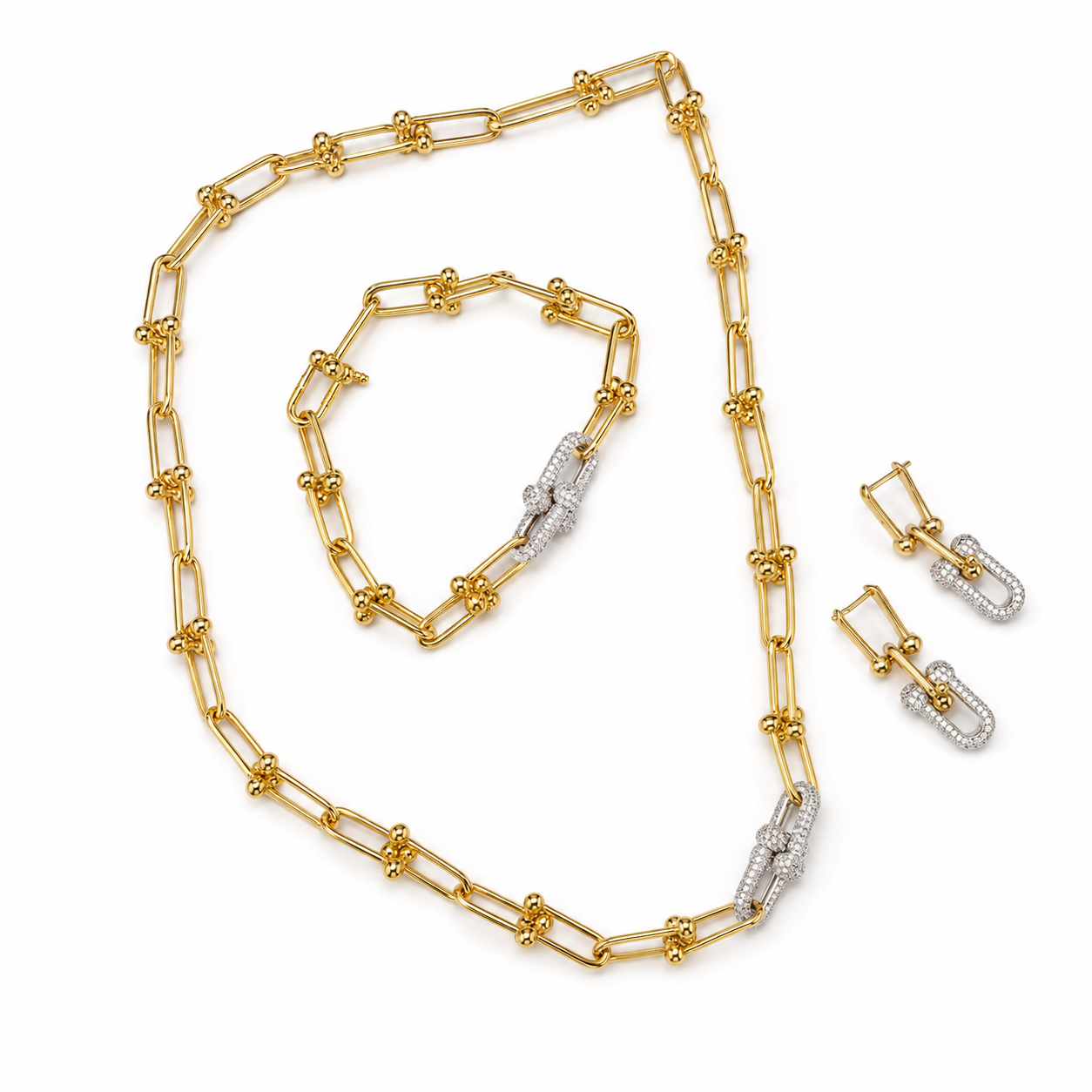 21K Two-Tone Paperclip Link Jewelry Set