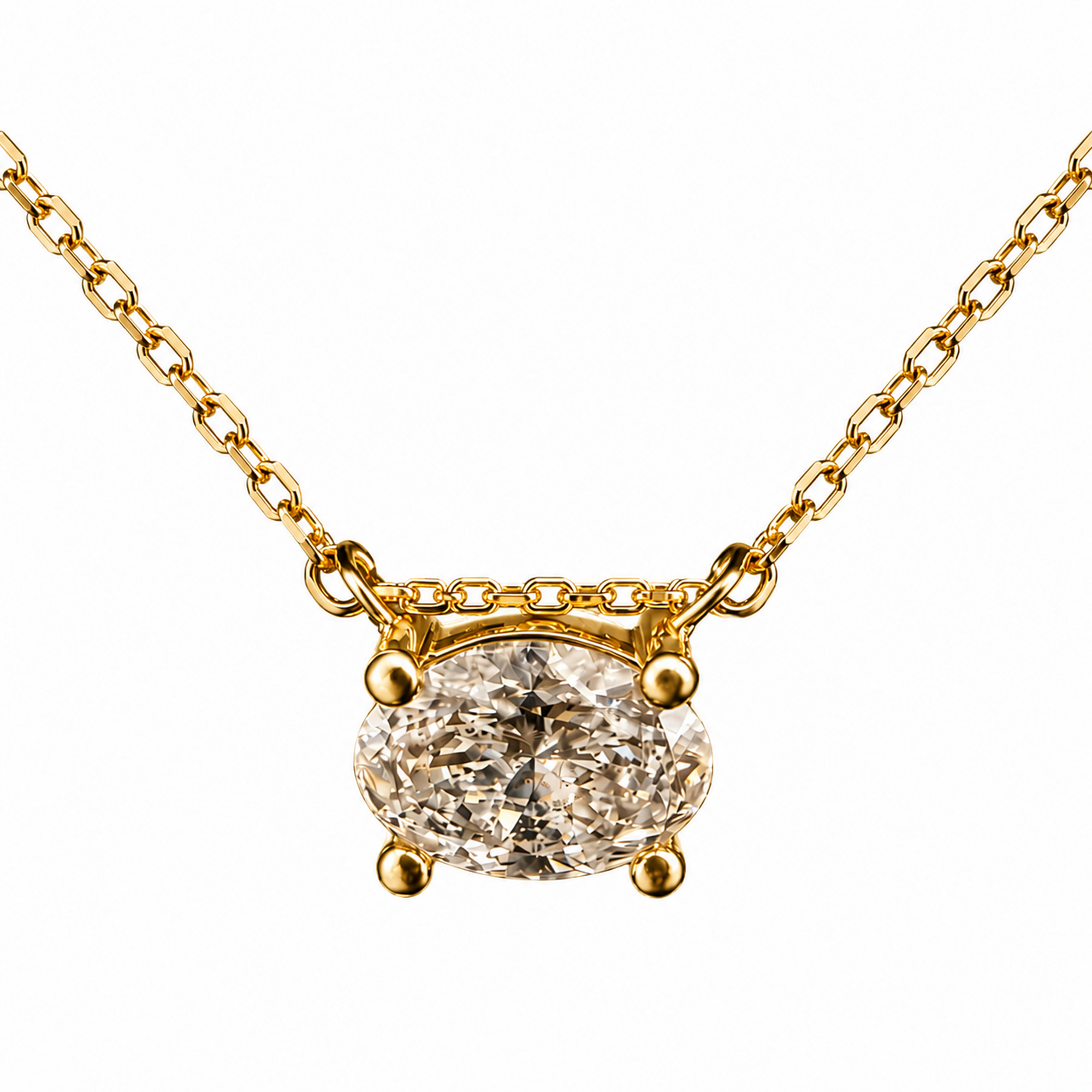 18K Oval Diamond Necklace & Earring Set