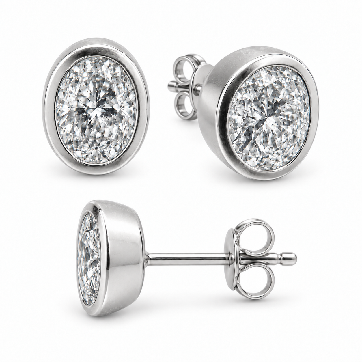 Oval Bezel Diamond Studs